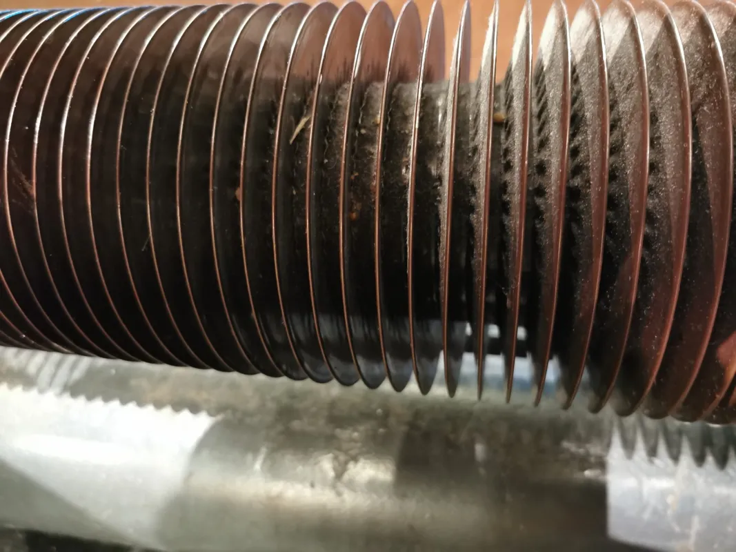 Close-up of metal heating fins